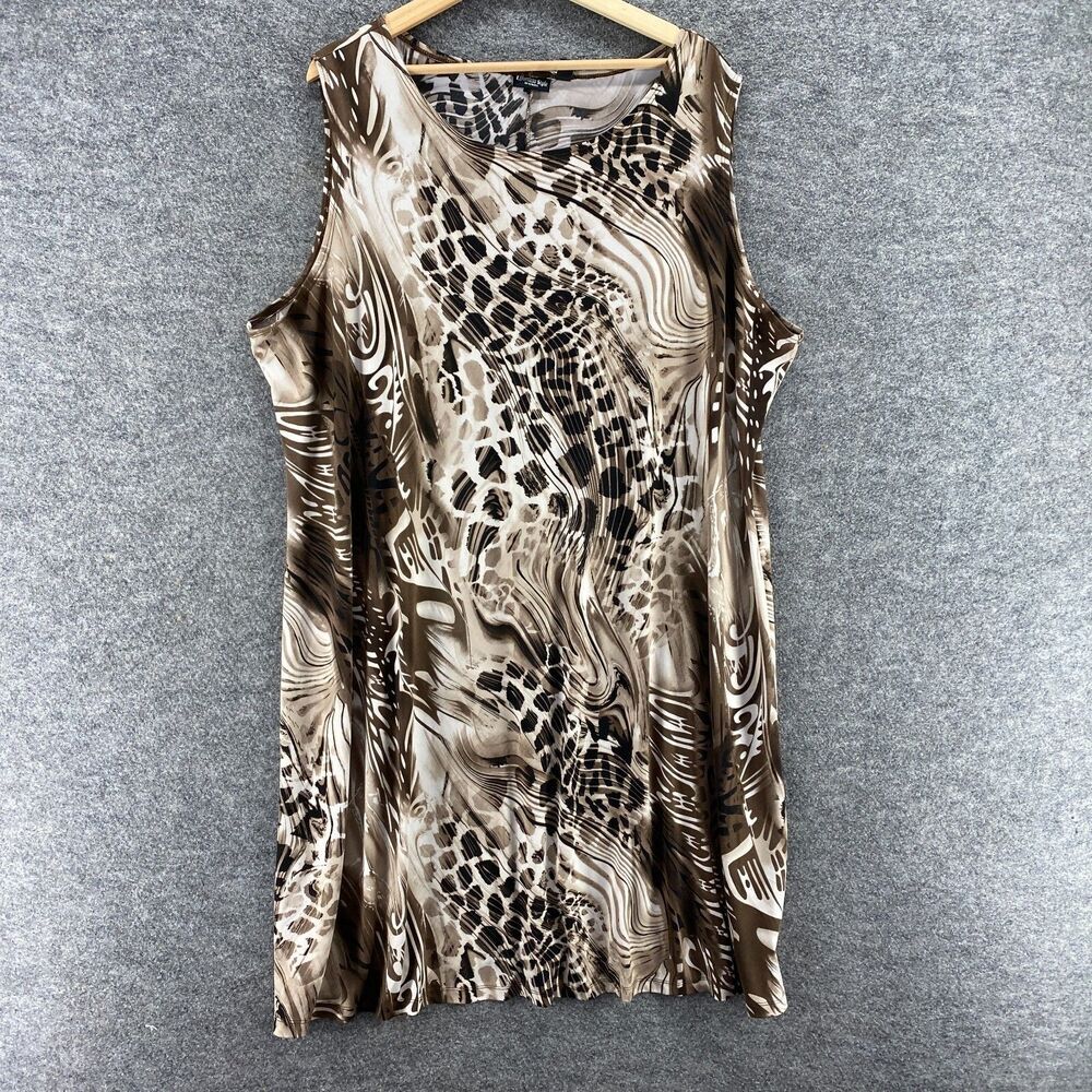 Effortless Style Dress Women 3X Plus Brown Animal Print Sheath Midi Sleeveless